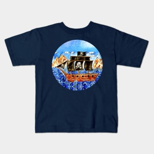 Vintage pirate boat Kids T-Shirt